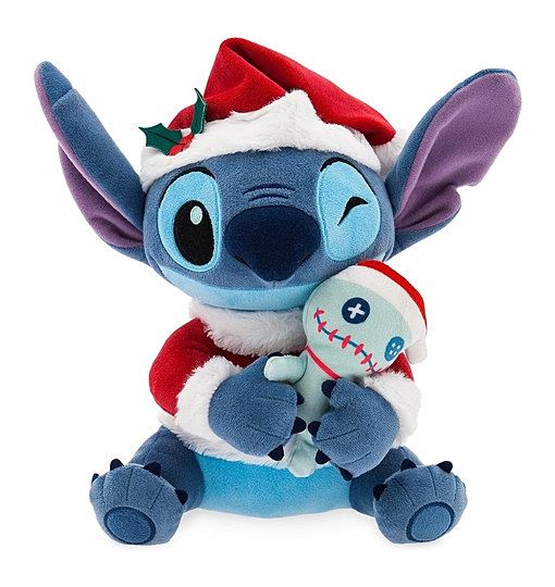 Disney Store Offizielles mittelgroßes Kuscheltier Stitch, Lilo & Stitch, 24 cm, Kuscheltier, Kleiner Außerirdischer im Weihnachtsmannkostüm mit Hut