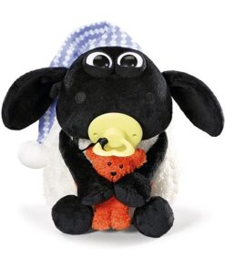 NICI 41470 The Sheep Shaun das Schaf Kuscheltier Timmy mit kleinem Bär, Schnuller und Schlafmütze, 25 cm, Weiß Schwarz