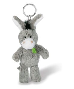 NICI 47868 Schlüsselanhänger Esel mit gesticktem Kleeblatt 10cm, GRAU