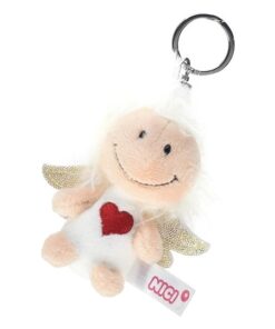 NICI Schlüsselanhänger Schutzengel mit Herz und Glitzerflügeln 7 cm – Glücksbringer Engel für Schlüsselband, Schlüsselbund & Schlüsselkette – 46121