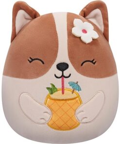 Squishmallows Regina der Corgi mit Ananasgetränk 19 cm SQCR05393 Offizielles Kuscheltier