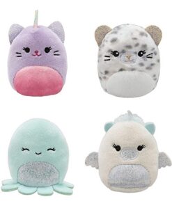 Squishville SQM0327-4er Pack Glitzer Squad, superweiche Mini-Squishmallows, 5cm Plüschfiguren