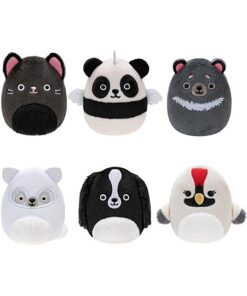 Squishville SQM0509-6er Pack Schwarz-Weiß Squad, superweiche Mini-Squishmallows, 5cm Plüschfiguren
