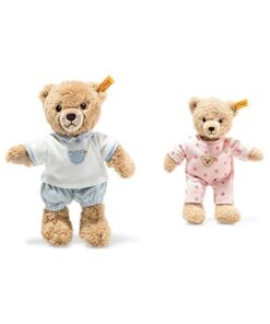 Steiff 239571 Schlaf-gut-Bär Plüschtier, blau, Medium, 25 cm & Teddy and Me Teddybär mit Schlafanzug - 25 cm - beige rosa