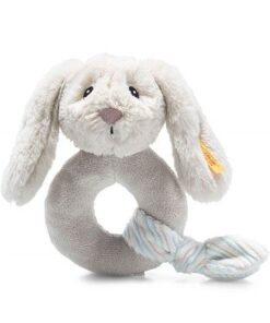 Steiff 242267 Soft Cuddly Friends Hoppie Hase Greifling - 14 cm - Kuscheltier für Babys - hellgrau 242267