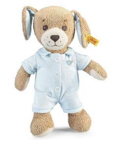 Steiff Gute Nacht Hund - 28 cm - Plüschhund mit Schlappohren - Kuscheltier für Babys - weich & waschbar - beige blau 239687