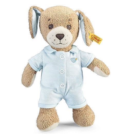 Steiff Gute Nacht Hund - 28 cm - Plüschhund mit Schlappohren - Kuscheltier für Babys - weich & waschbar - beige blau 239687