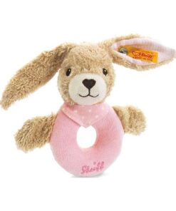 Steiff Hoppel Hase Greifling mit Rassel, Süßes Stofftier, Jungen, Mädchen & Babys ab 0 Monaten, Greifring, Kuschelfreund 12 cm klein, 237591