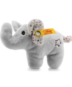 Steiff Mini Knister-Elefant mit Rassel - 11 cm - Plüschelefant mit knisternden Ohren & Rassel - Kuscheltier für Babys - grau 240690