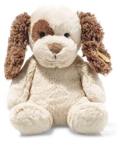 Steiff Peppi Welpe, Original Plüschtier 28 cm, Plüsch Hund sitzend,, Soft Cuddly Friends, Creme braun 083594