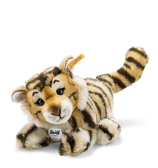 Steiff Radjah Baby Tiger-28 cm-Schlenkertier für Kinder-Plüschtiger-weich & waschbar-getigert 066269, Gelbbraunes Fell mit Schwarzen Streifen