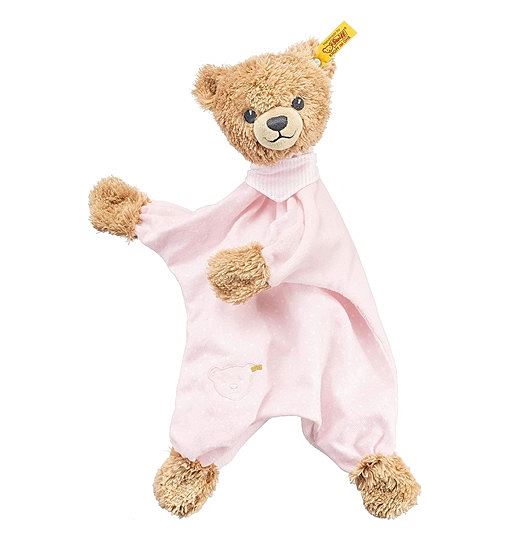 Steiff Schlaf - gut - Bär Schmusetuch - 30 cm - Teddybär mit Kleid - Kuscheltier für Babys - weich & waschbar - beige rosa 239533