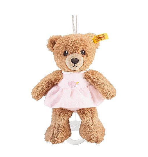 Steiff Schlaf-gut Bär Spieluhr - 20 cm - Teddybär mit Kleid - Kuscheltier für Babys - weich & waschbar - beige rosa 239540