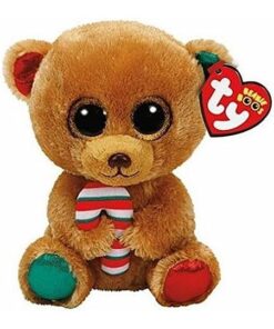 TY Bear 37251 Bella-Bär mit Zuckerstange, 24cm, mit Glitzeraugen, Beanie Boo's, X-Mas limitiert, Mehrfarbig